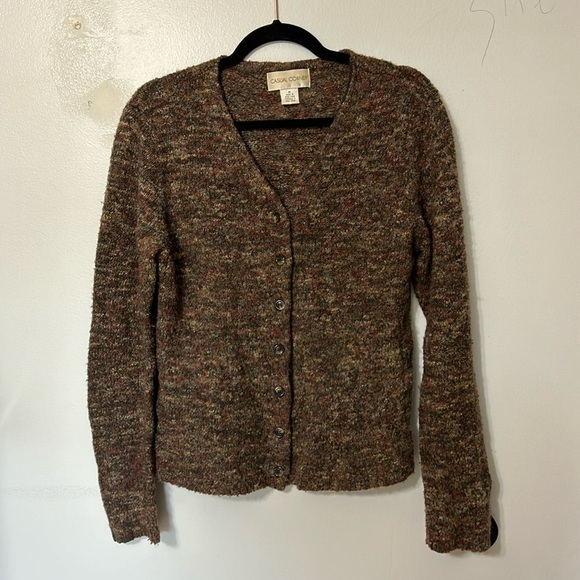 Vtg Casual Corner Wool Blend Bouclé Cardigan Sweater Brown Rustic M Grannycore - Picture 2 of 6